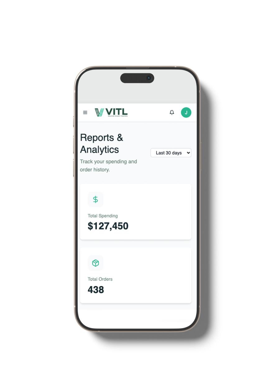 VITL Reports and Analytics mobile dashboard interface