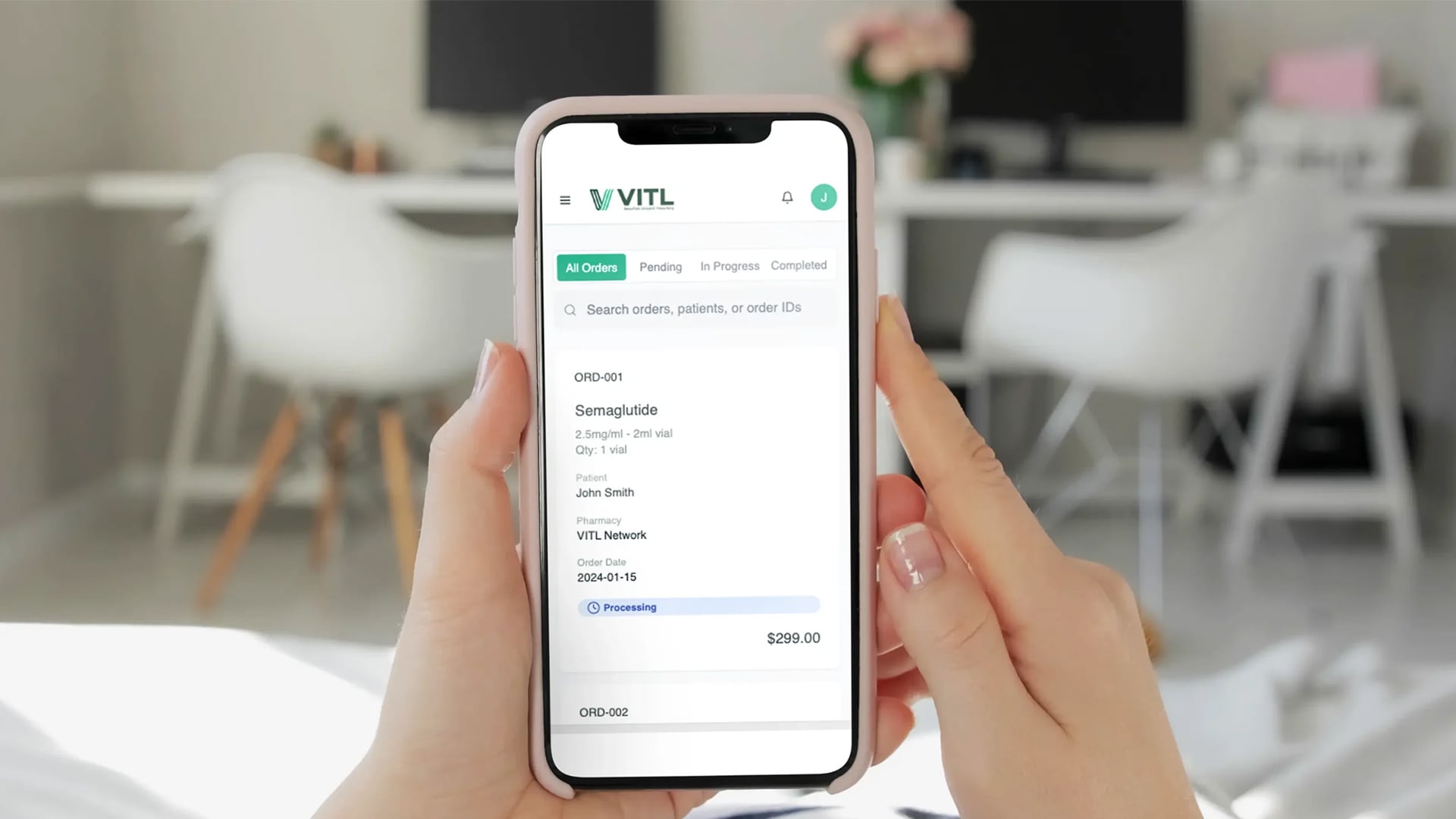 VITL mobile interface displaying e-Prescribing dashboard