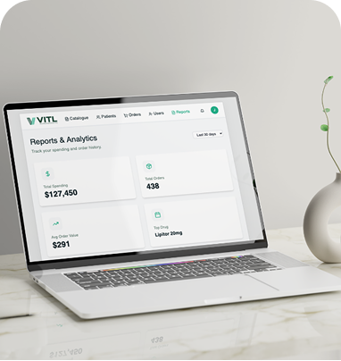 Laptop displaying the VITL dashboard for e prescribing solutions